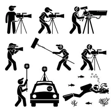 Videographer, Filmmaker, Cinematographer, and Cameraman.  Stock Illustration