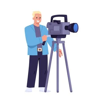 Videographer with his video camera on an isolated background. Stock Illustration