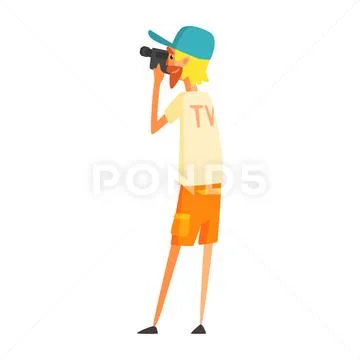Videographer Journalist Shooting Video, Official Press Reporter Working Stock Illustration