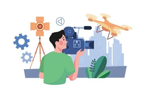 Videographer With Professional Studio Equipment Illustrazione stock