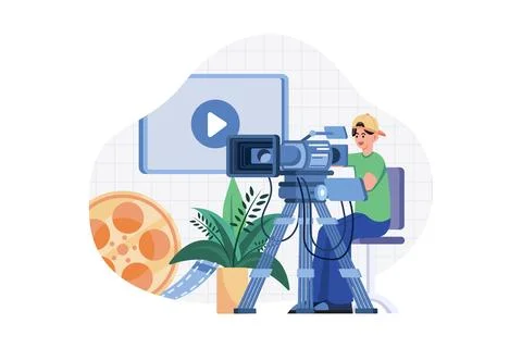 Videographer With Professional Studio Equipment Illustrazione stock