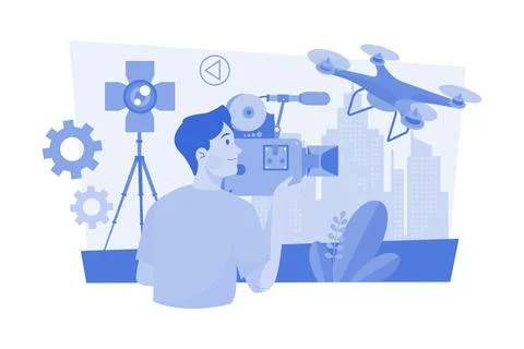 Videographer With Professional Studio Equipment 스톡 일러스트