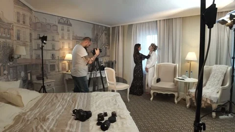 The videographer shoots make-up processes Stock Footage 72407512