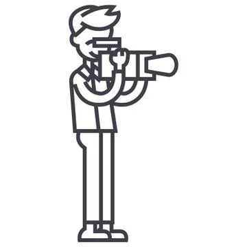 Videographer vector line icon, sign, illustration on white background, editab Stock Illustration