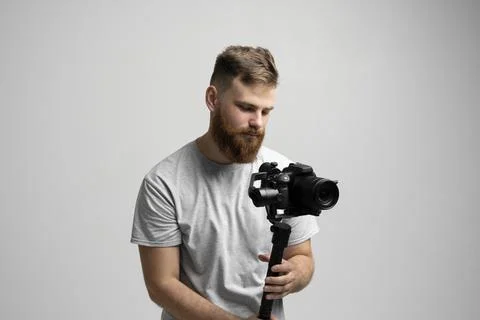 Videography, filmmaking and creativity concept. Portraite of videographer with a Stock Photos