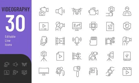 Videography Line Editable Icons set. Stock Illustration