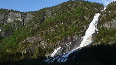 Vidfossen waterfall Stock Footage 92841467