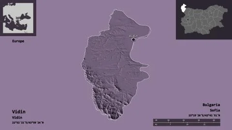 Vidin, Bulgaria. Colored elevation map Stock Illustration