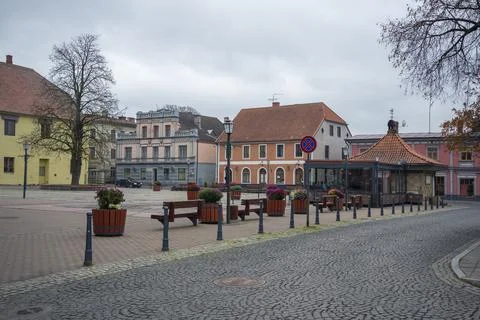 Vienibas square in old Cesis on a cloudy November day. Latvia Stock Photos