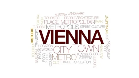 Vienna animated word cloud, text design animation. Kinetic typography. Stock Footage 75713422