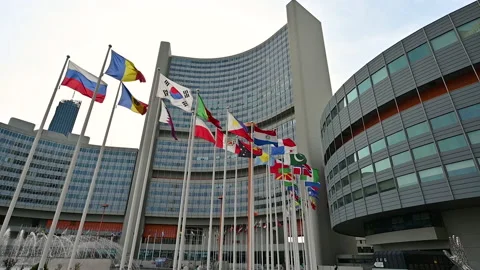 Vienna, Austria, August 2022. Slow motion footage of the United Nations Stock Footage 213345260