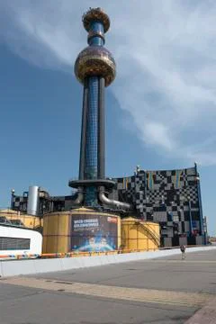 Vienna, Austria - June 10, 2019; Spittelau a waste incinerator plant designed Stock Photos
