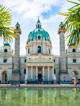 Vienna, Austria - June 2022: View with Karlskirche (St. Charles Church) Habsb Foto stock