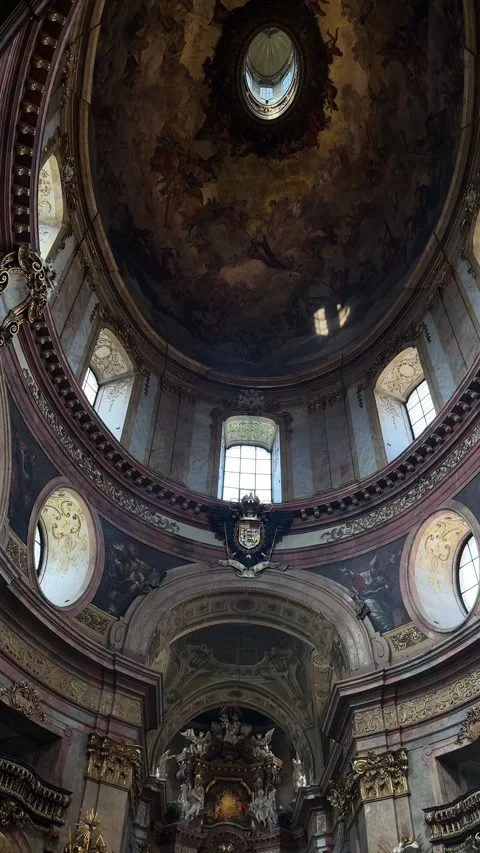 Vienna, Austria - June 3, 2026 - peterskirche church interior revealing baroque Stock Footage 337363058