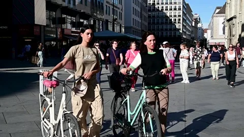 Vienna, Austria: Slow motion of a group of people on main square Stock Footage 254019649