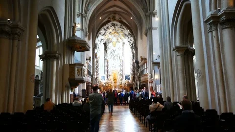 Vienna, Austria, tilt up inside St.Peter catholic church Stock Footage 111029246