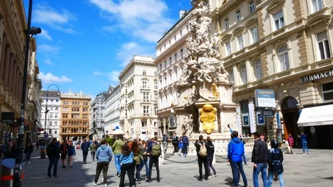 Vienna, Austria, view of Plague Column in Graben street Stock Footage 110770429
