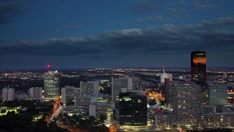 Vienna city illuminated at night aerial view Stock Footage