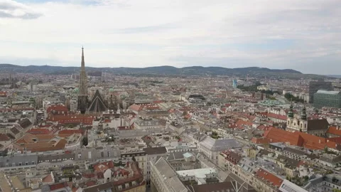 Vienna city skyline aerial shot. AERIAL view of Vienna. Cathedrals and cityscape Stock Footage