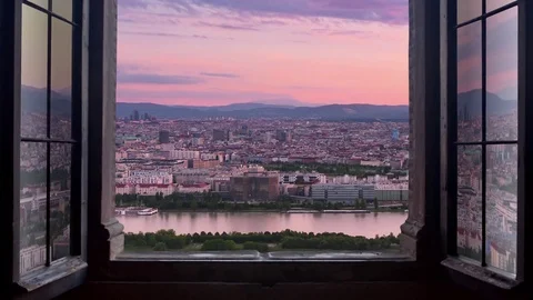 Vienna city timelapse night to day through window Stock Footage