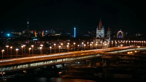 Vienna Cityscape View Timelapse At Night in 4K 스톡 동영상 119111663