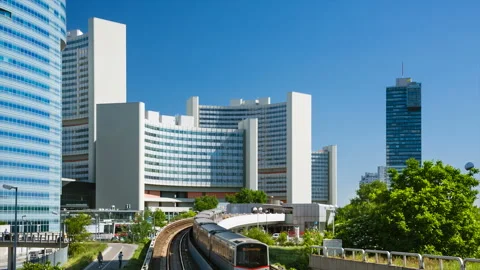 Vienna International Centre And Train, Austria Stock Footage 239170076