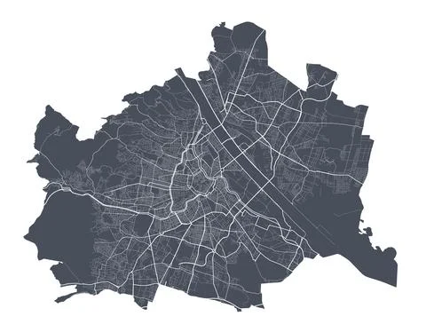 Vienna map. Detailed map of Vienna city poster with streets. Dark vector. Stock Illustration