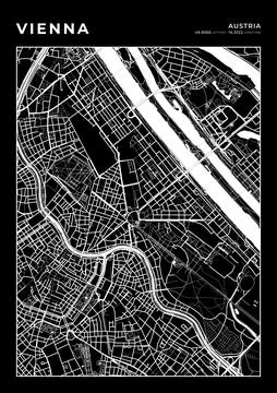 Vienna Map Wall Art Frame, Cartography Map Print, City Layout Map Stock Illustration