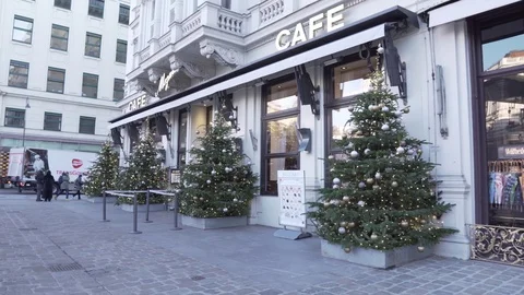 Vienna Mozart cafe city center christmas decorations outdoor Stock Footage
