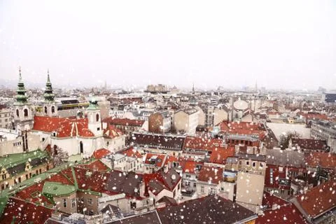 Vienna rooftops cityscape with snow Stock Photos