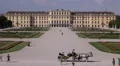 Vienna Schonbrunn Palace People Walk Tourist Visit Horse Carriage Fiacre Passing HD Footage