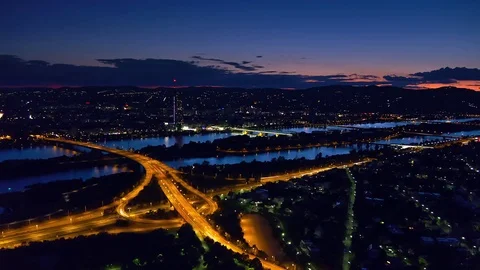Vienna skyline panoramic view timelapse ay to night zoom out Stock Footage