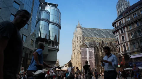 Vienna St Stephens Square view of Haas House Timelapse Stock Footage 33528000