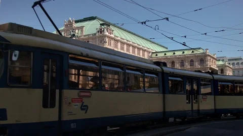 Vienna State Oper with Badener Bahn,  Wiener Staatsoper Stock Footage 74375278