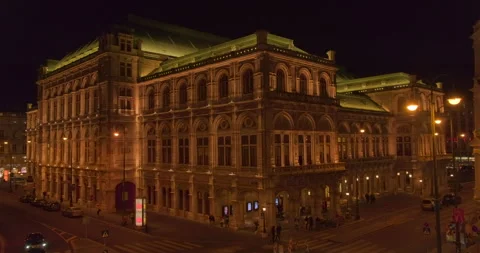 Vienna state opera house lighting during night time, Austria, Europe - 4K Stock Footage 288633440