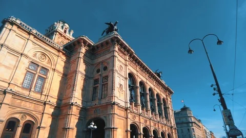 Vienna State Opera hyperlapse, busy street traffic, tourist attraction Stock Footage 124868240