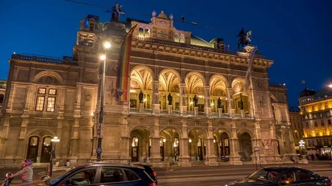 Vienna State Opera night timelapse Stock Footage 112031369