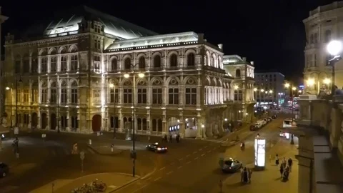 Vienna state opera "Staatsoper" by night in Austrias capital Stock Footage 81335983
