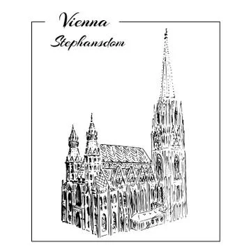 Vienna Stephansdom. Vector hand drawn sketch  o Stock Illustration