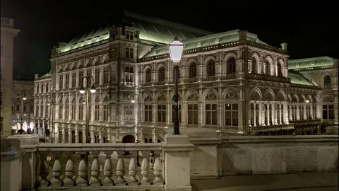 Vienna Time Lapse, Opera, night, tracking shot - wide Stock Footage 75603823
