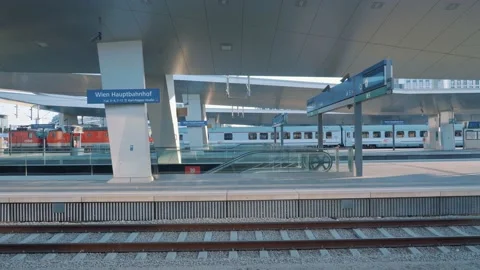 Vienna train station empty due to covid-19 global pandemic, static shot Stock Footage 147127065