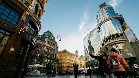 Vienna's main square. time lapse 4k, people street traffic. Stock Footage 128561675
