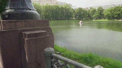 Vies of city street pond Stock Footage 79863353