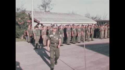 VIETNAM - 1968: Air Force Training - Officer Reviews Parade Formation Stock Footage 343935779