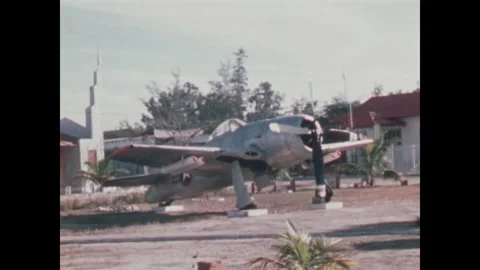 VIETNAM - 1968: Air Force Training - Eagle Monument and Display Aircraft Video stock 343935789