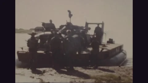 VIETNAM - 1968: Hovercraft at rest with its radar mast turning Stock Footage 341698298