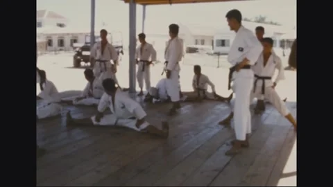 VIETNAM - 1968: Warm-Up Stretching - Trainees Stretch Into Side Splits Video stock 344004970