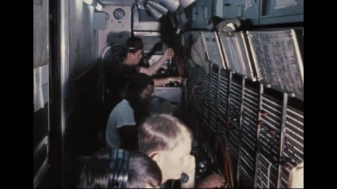 VIETNAM - 1970: Switchboard crew - Three soldiers work a switchboard shelter Stock Footage 344005469