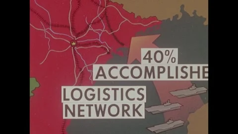 VIETNAM 1970s: An animated map with red and gray territory displays a supply Stock Footage 342137564
