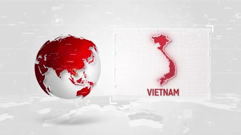 Vietnam 4K Tech Map Beside Globe On White Background Stock Footage 338240384